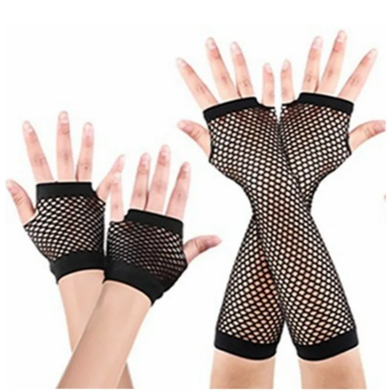 Womens Sexy Mesh Lace Fingerless Long Fishnet Gloves Black Girls Wedding Dance Gothic Punk Rock Costume Festival Gloves Mittens