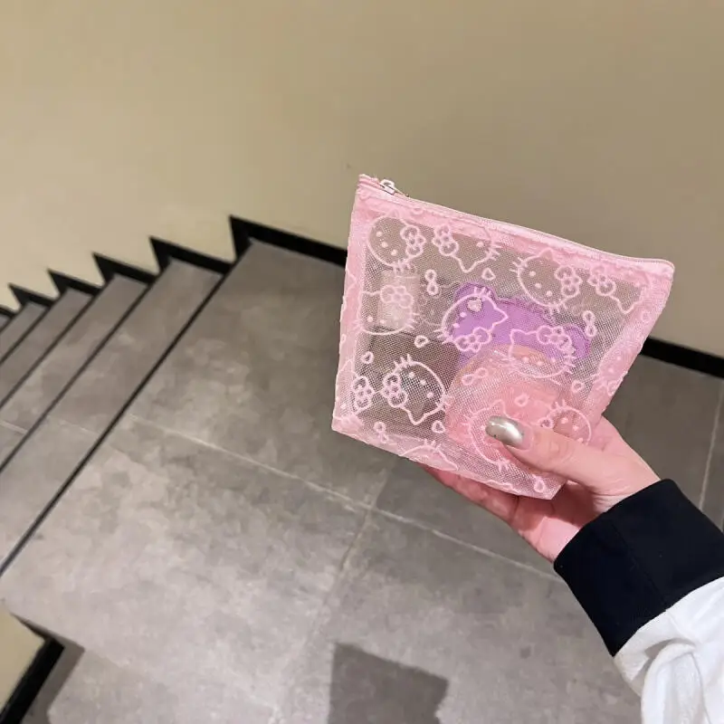 Kawaii Cartoon Hello Kitty Transparent Mesh Coin Purse Wallet Creative Cosmetics Storage Bag Decoration Friend Festival Gifts