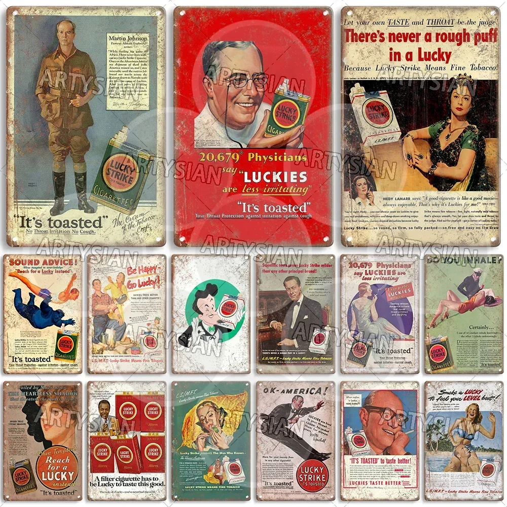 Artysian Vintage Tobacco Ads Metal Sign Cigerette Metal Plaque Lucky Strike Plate Home Deocr