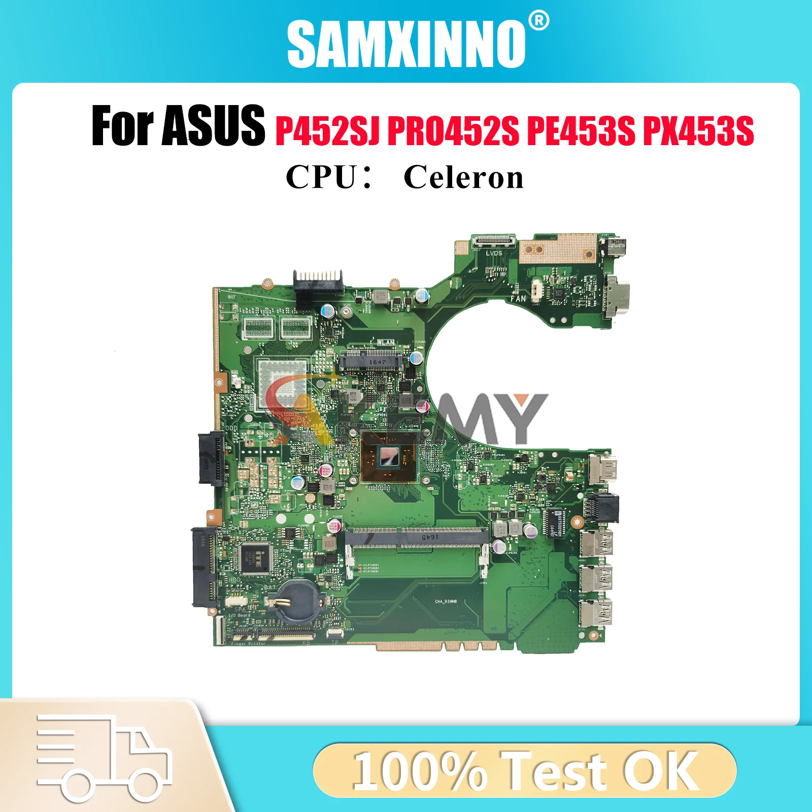 

P452SA Laptop Motherboard For ASUS PX453S P452S P452SJ P452SA PE453S PRO452S Notebook Mainboard With Celeron CPU 108% tests OK