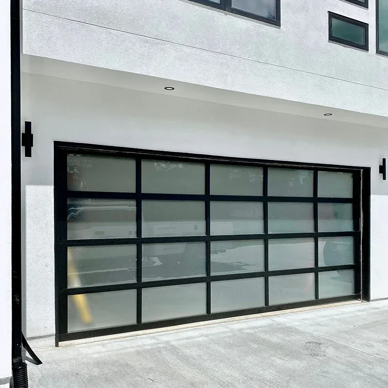 for Hihaus new black farmhouse aluminum electric insulated 16x7 glass garage door