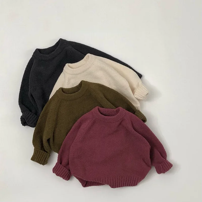 

1-6Y Kids Sweater Korean Children's Clothes 2025 Solid Color Knitwear Warm Soft Pullover Baby Girls Boys Autumn Winter Outerwear