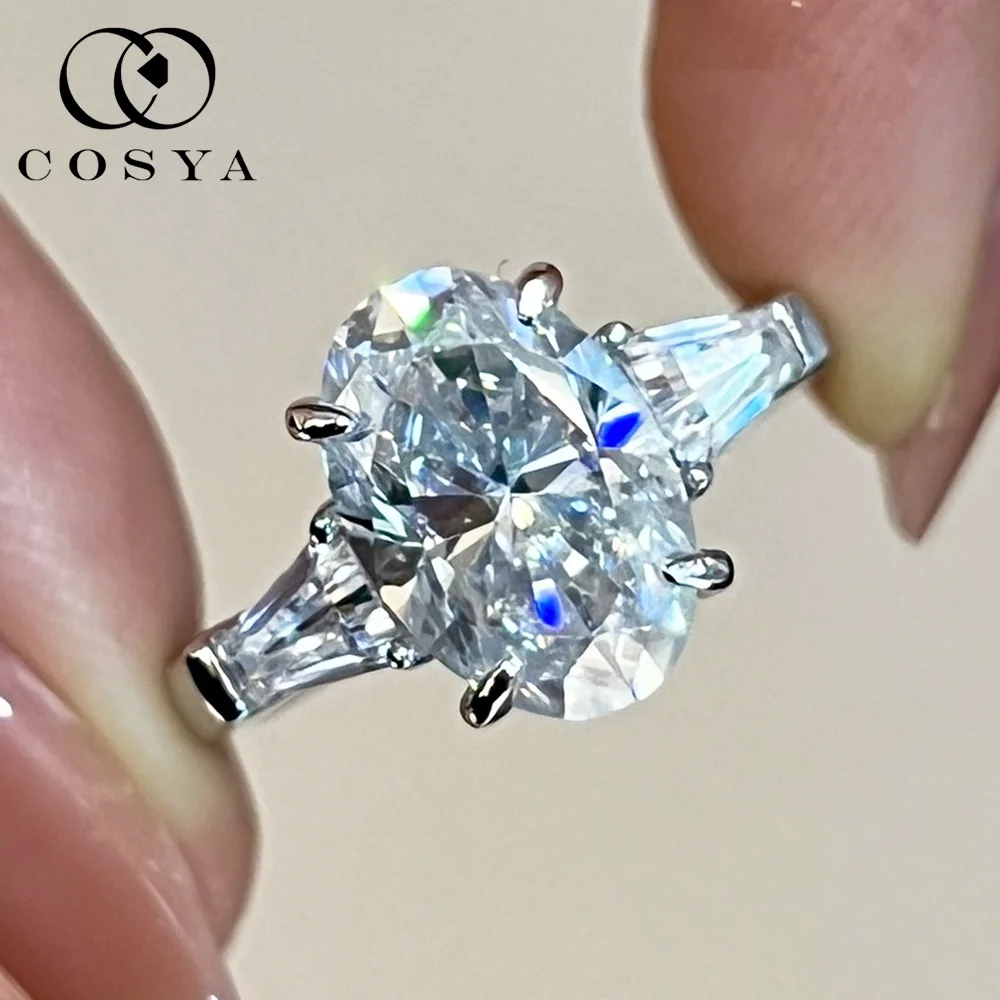 

COSYA 4.5CT 8*12 Oval Cut Moissanite 3-stone Ring S925 Silver Sparkling D Color Lab Diamond Wedding Band For Women Fine Jewelry