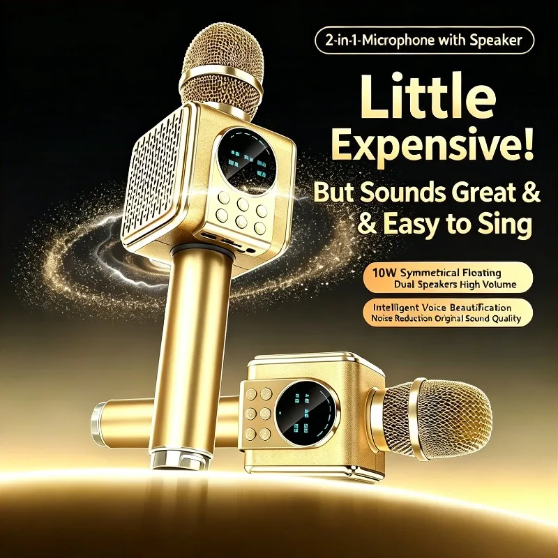 

Portable Luxury Gold Hip Hop Wireless Karaoke Mic, Dual Speaker Vocal Remover, Anytime Anywhere Outdoor Party Singing Gear