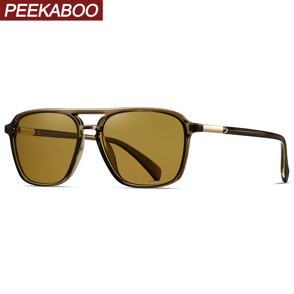 Peekaboo Double Bridge Polarized Sunglasses for Men Black Grey Brown Male Square Sun Glasses UV400 Driving Summer Style Outdoor