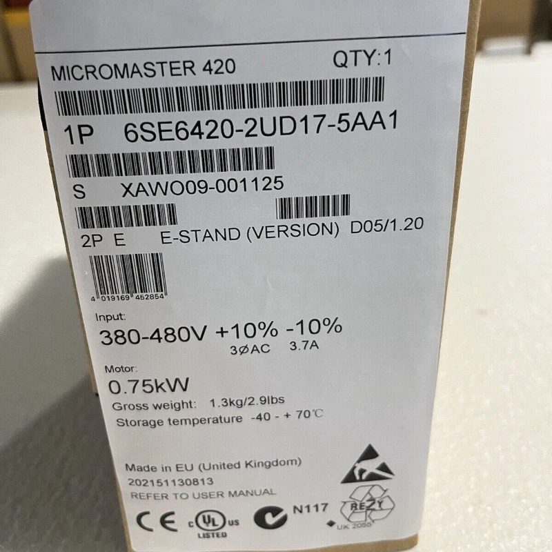 

6SE6420-2UD17-5AA1 3AC380-480V+10/-10% 47-63Hz 6SE6 420-2UD17-5AA1 New 1 Year Warranty