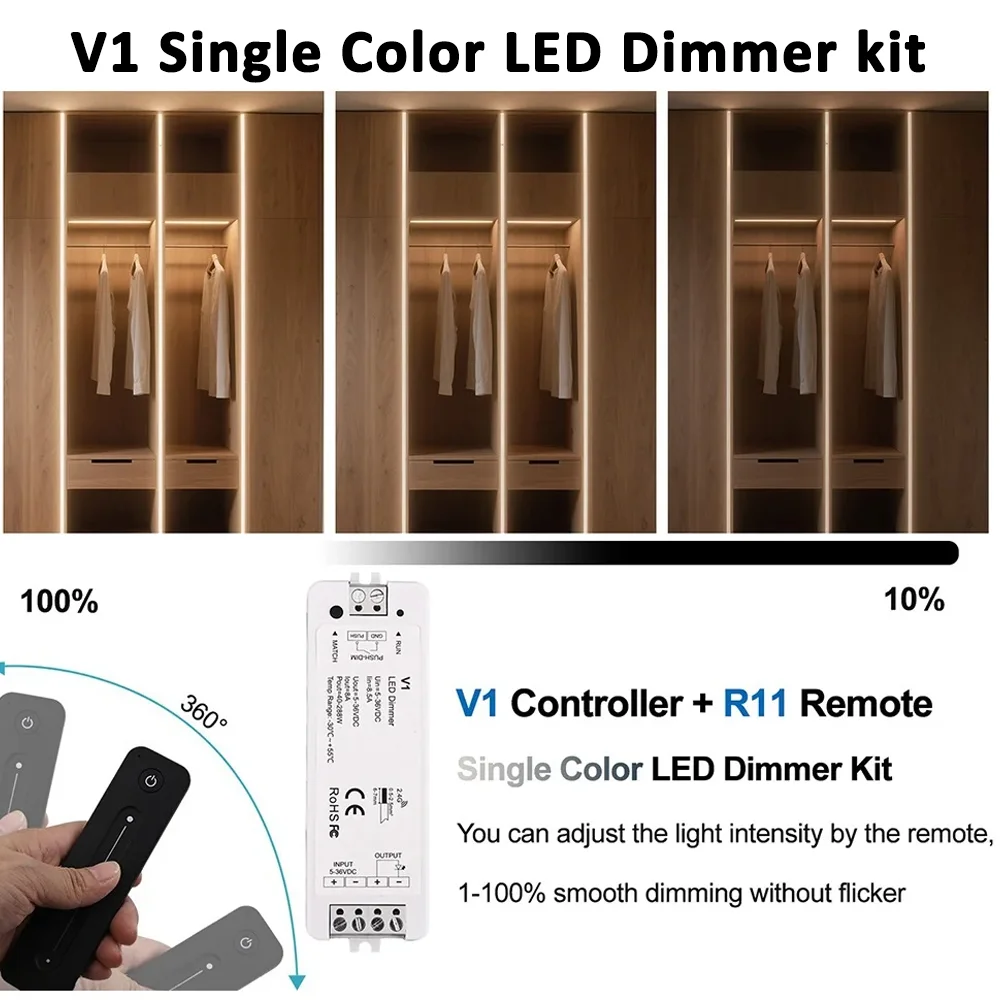 LED Wireless Dimming Kit DC12V-24V V1 V2 V3 LED Dimmer R11 R12 R13 2.4GRF Touch Slide Remote  for Single Color CCT RGB LED Strip