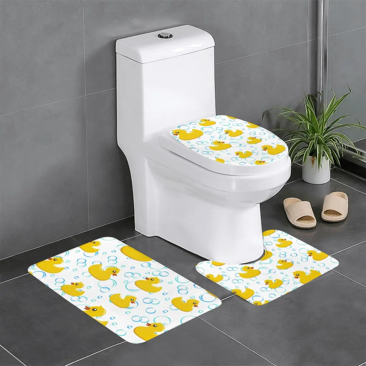 

Custom [Cute Rubber Ducks 3 Pieces Bathroom Rugs Absorbent Non Slip Cartoon Animal Pets Toilet Bath Mat Sets