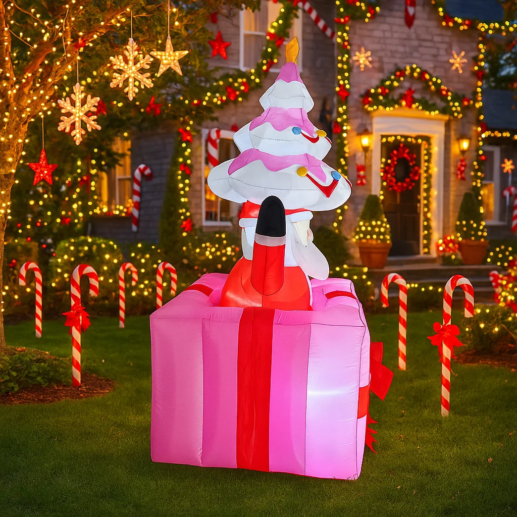 6FT لعبة قابلة للنفخ زينة عيد الميلاد نفخ سانتا كلوز هدية صندوق اللعب ساحة المنزل الحلي مع أضواء LED ديكور الحفلات