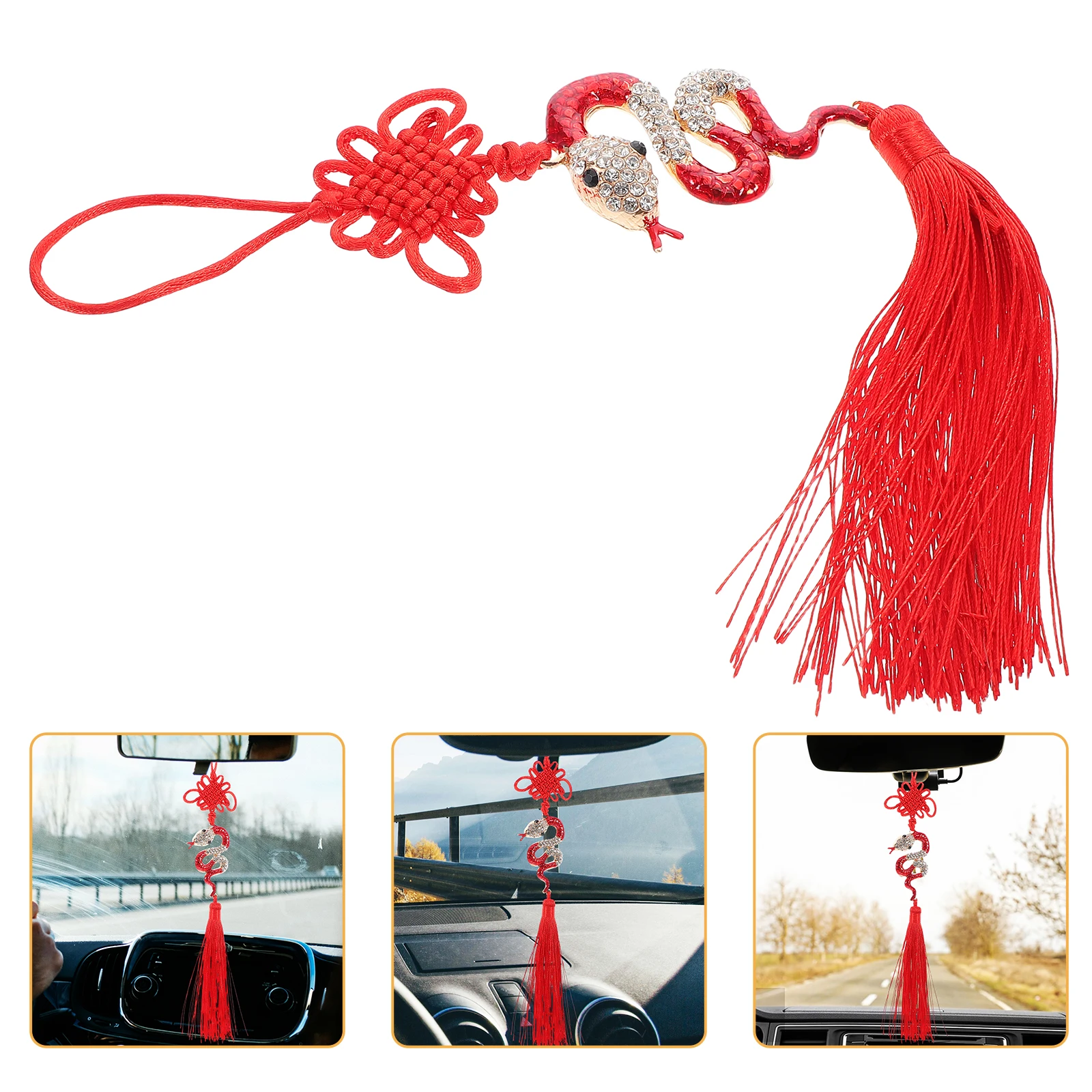 

Tassel Car Rhinestone Chinese New Year Snake Decor Good Luck Charm Rhinestone Hanging Zodiac Wealth Lucky nament