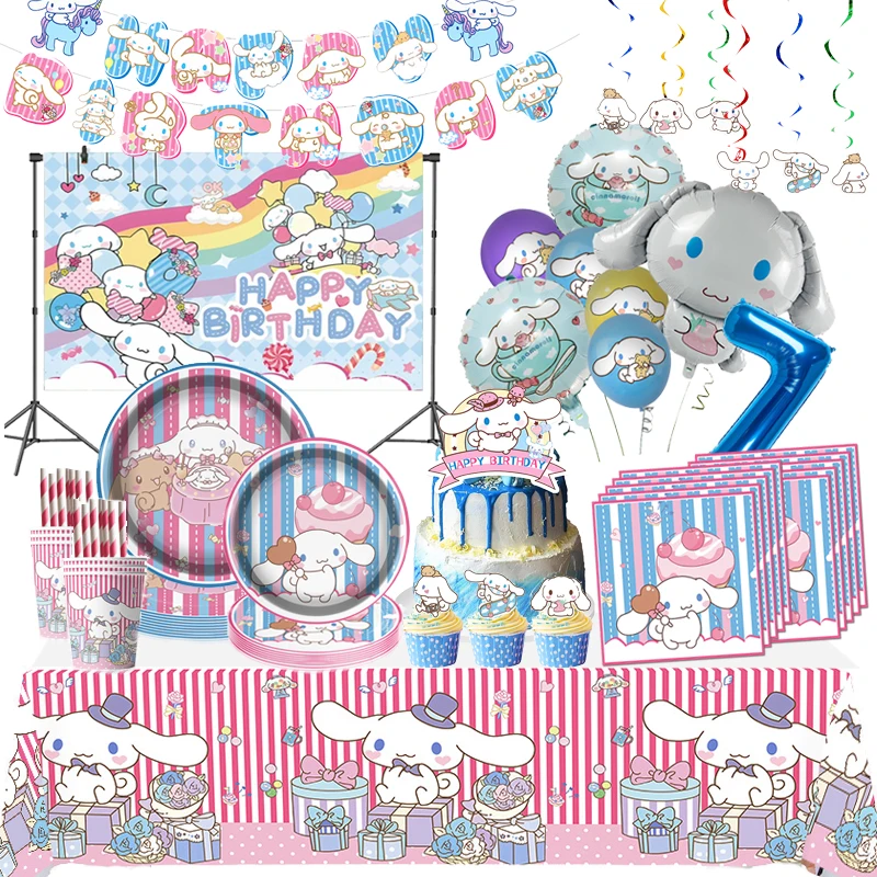 

Cinnamoroll Birthday Decorations Cartoon Balloon Disposable Party Tableware Tablecloth Plates Cups Banner Gift