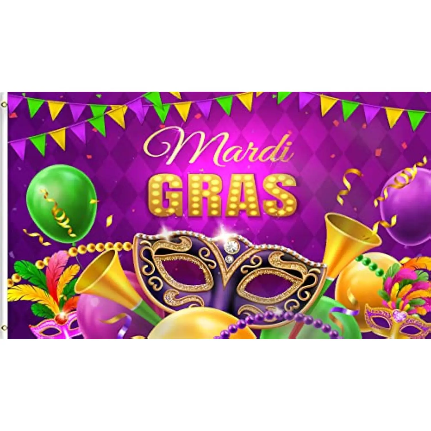 Mardi Gras Carnival Flag Polyester Banner Outdoor Decor with Brass Grommets 3x5FT 4x6FT
