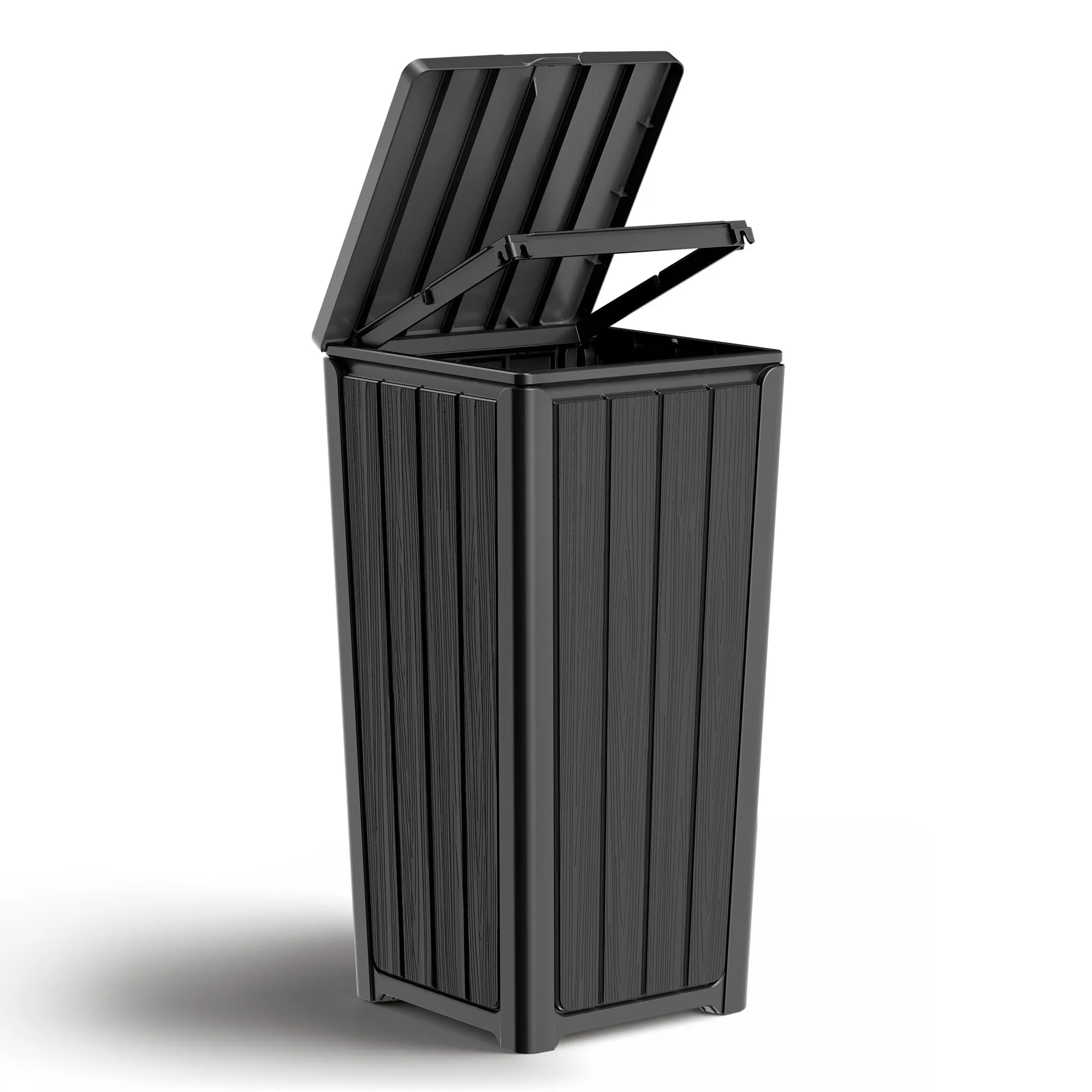 30 Gallon Resin Trash Can with Lid, Waterproof Indoor & Outdoor Garbage Bin for Patio, Garage, Pool, Garden, Backyard, Deck & Kitchen