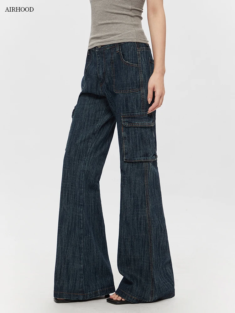 

Женские синие джинсы в стиле хип-хоп, модная винтажная уличная одежда Y2K, широкие прямые джинсы, брюки с высокой талией, классические мешковатые джинсовые брюки