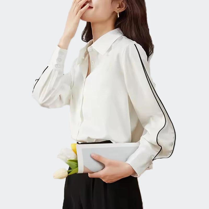 

Women Spring Autumn White Shirts Basic Long Sleeve Slim Office Lady Blouse Vintage Tops Chiffon Blouses Fashion Street Blusa