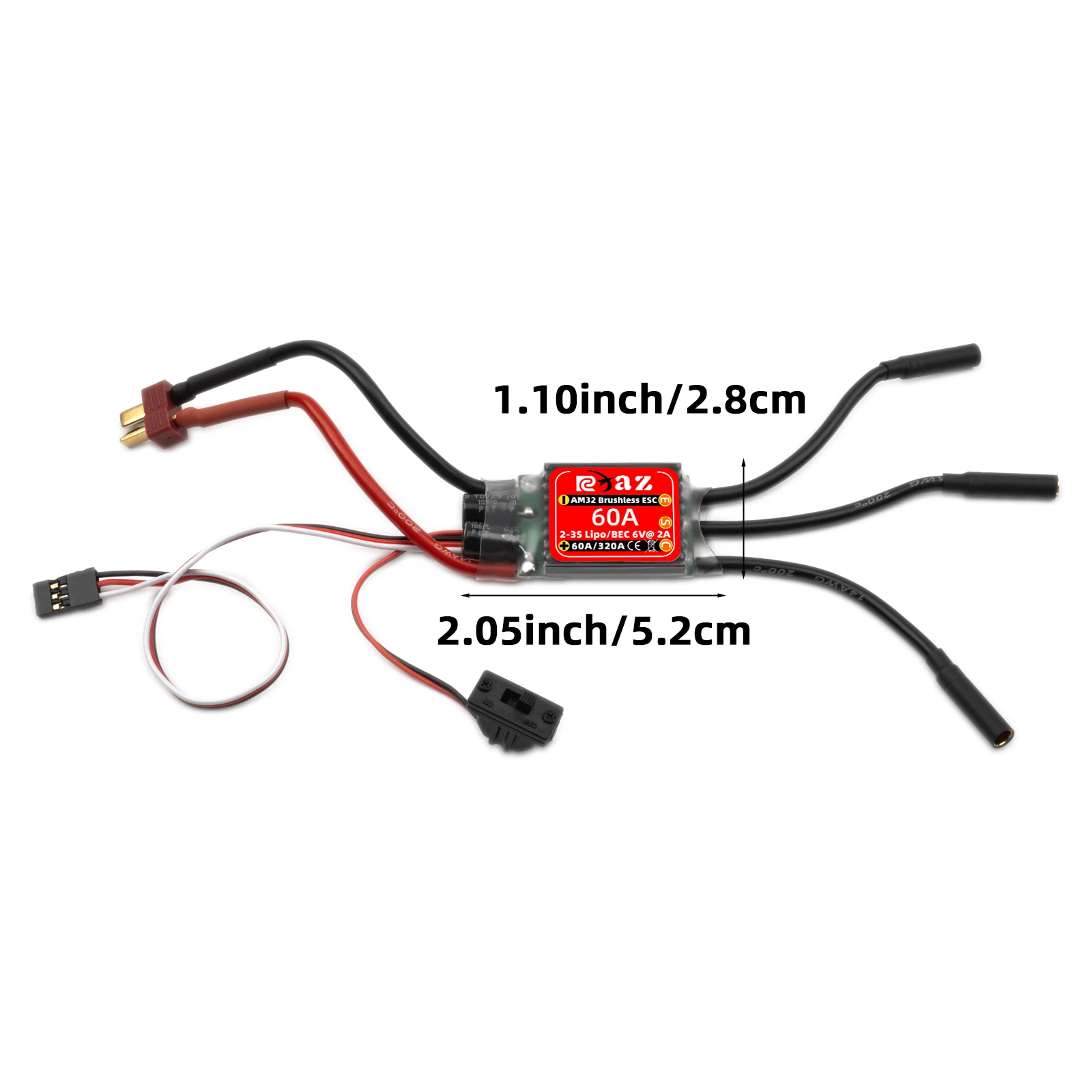 RCXAZ AM32 60A Brushless ESC Electronic Speed Controller ESC กันน้ําสําหรับ 1/10 RC รถโปรแกรมด้วย SUB RC ESC