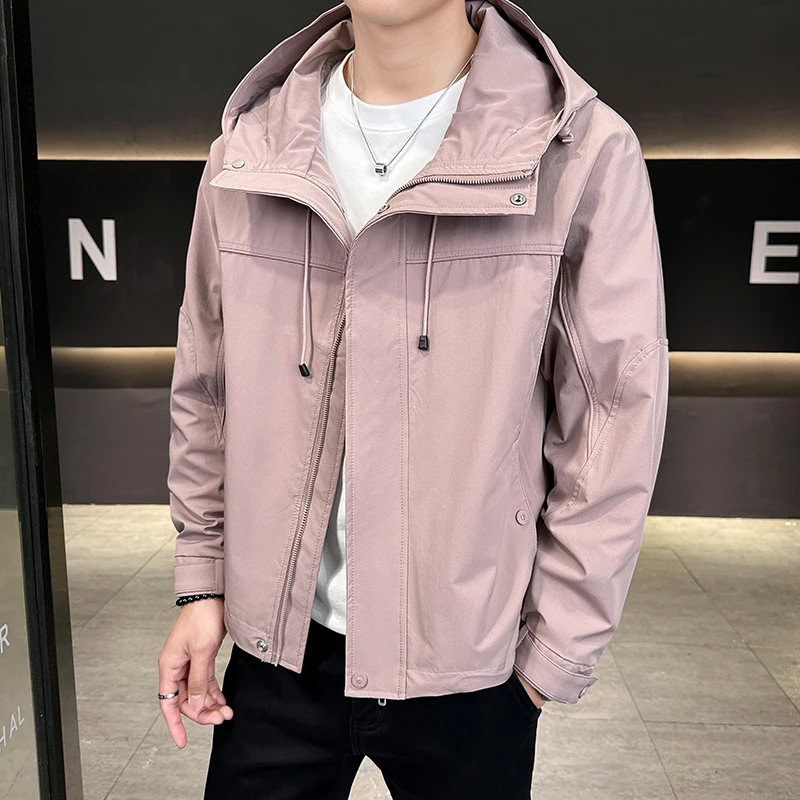 

Мужская куртка с капюшоном для весны и осени, повседневная рабочая одежда для активного отдыха, свободный крой, длинный рукав, однотонная, весенняя мода 2025, новинка