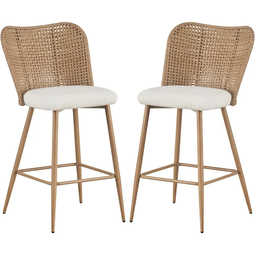 

Counter Stools Set of 2,Modern Upholstered Bar Stools with PE Cane Back, 26 H Seat Rattan Counter Height with Solid Metal
