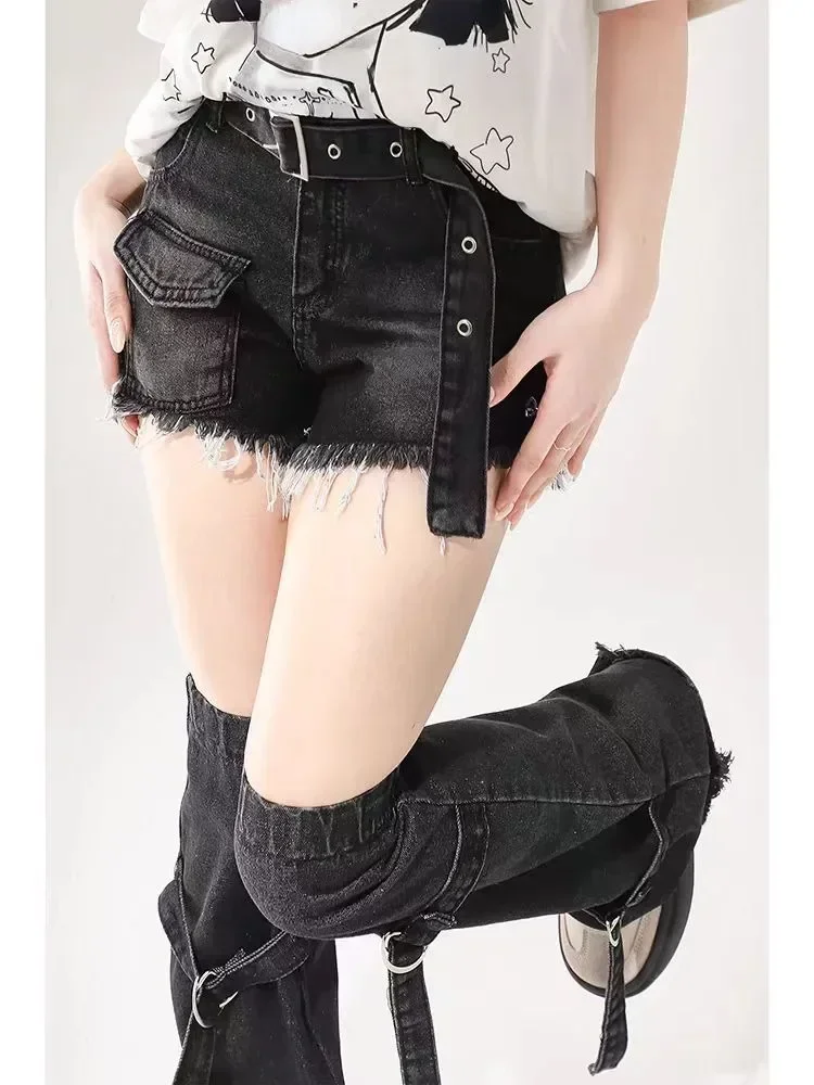 

Y2K Gothic Street Wear American Retro Women Cut Off Work Denim Shorts Summer Fashion Korean High Waist Versatile Jeans Clothing