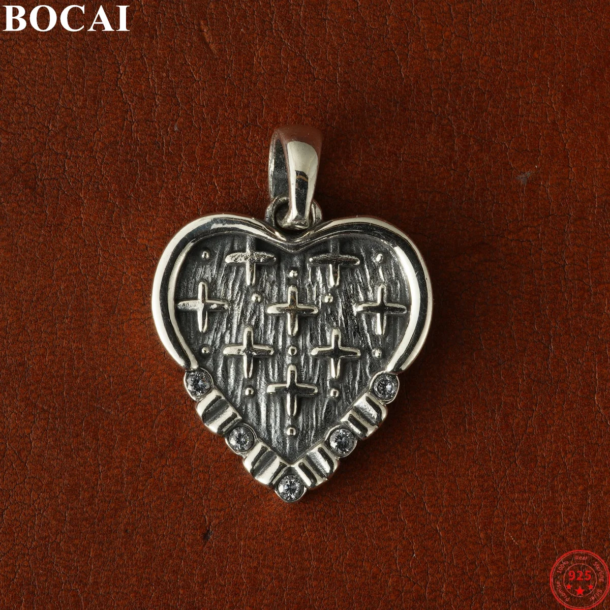 

BOCAI S925 Подвески из стерлингового серебра для женщин и мужчин Ретро рельефные шипы с узором Любовь Сердце Амулет Очарование Модные ювелирные изделия оптом