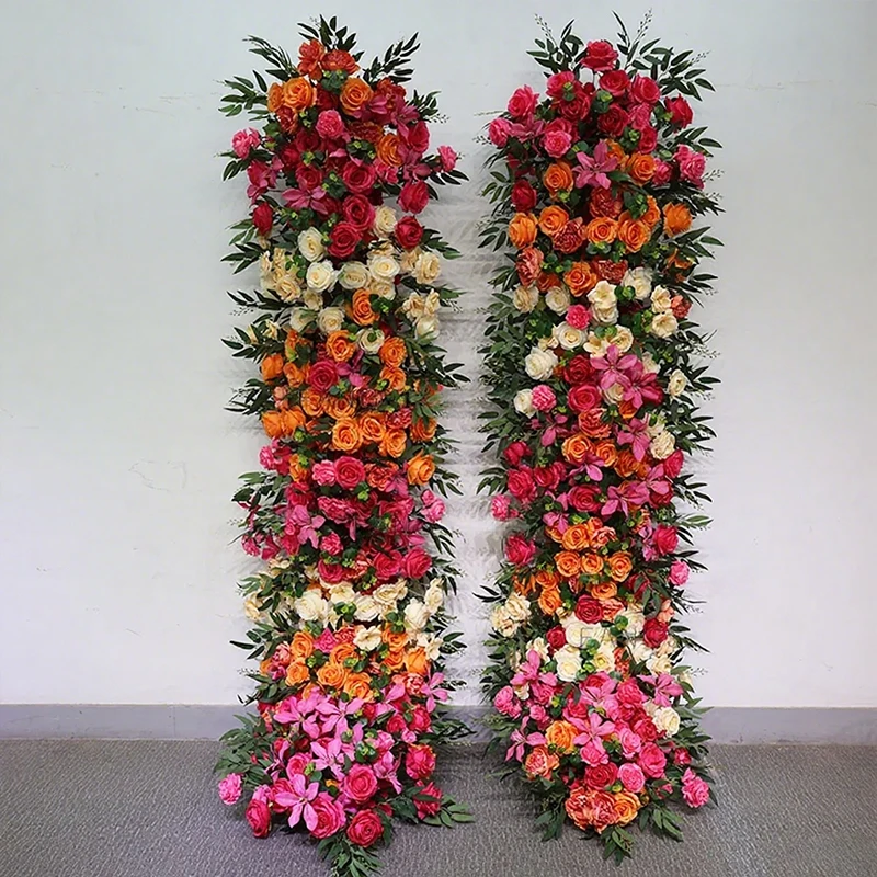 Camino de mesa para eventos, fila de flores artificiales de color rosa y naranja, arreglo Floral, arco de boda, telón de fondo, accesorios de decoración, escaparate