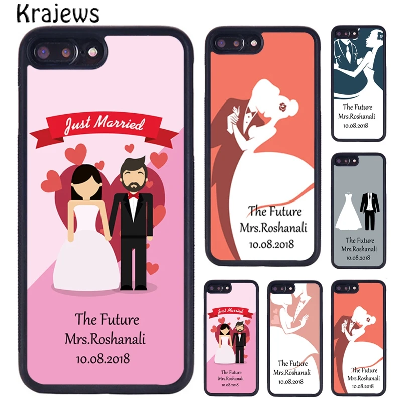 Krajews Personalised Wedding Bride groom Name Dress Phone Case For iPhone 16 15 14 plus 11 12 mini 13 Pro XR XS Max