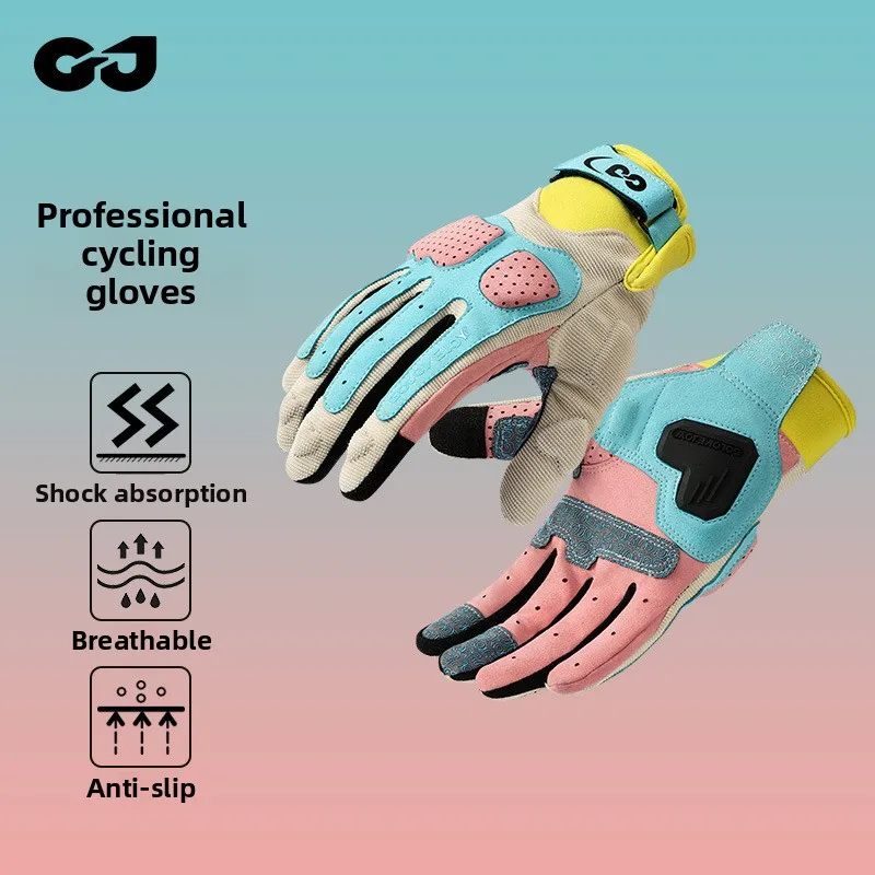

GJ Professional Cycling Gloves Anti-Vibration Shockproof Breathable Full Finger Touch Screen Gloves for Bicycle Motorcycle