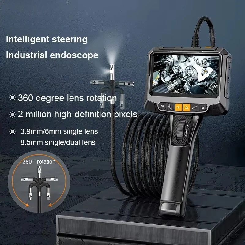 3.9mm Smaller Cameras 1m Two Ways 360 Degree Articulating Industrial Inspection Endoscope Camera IP67 Waterproof 5-Inch