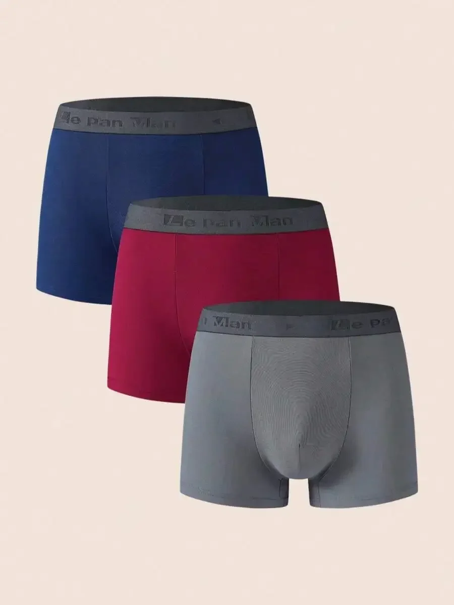

3 Pcs Mens Solid Color Boxer Briefs Comfortable Cotton Blend Underwear