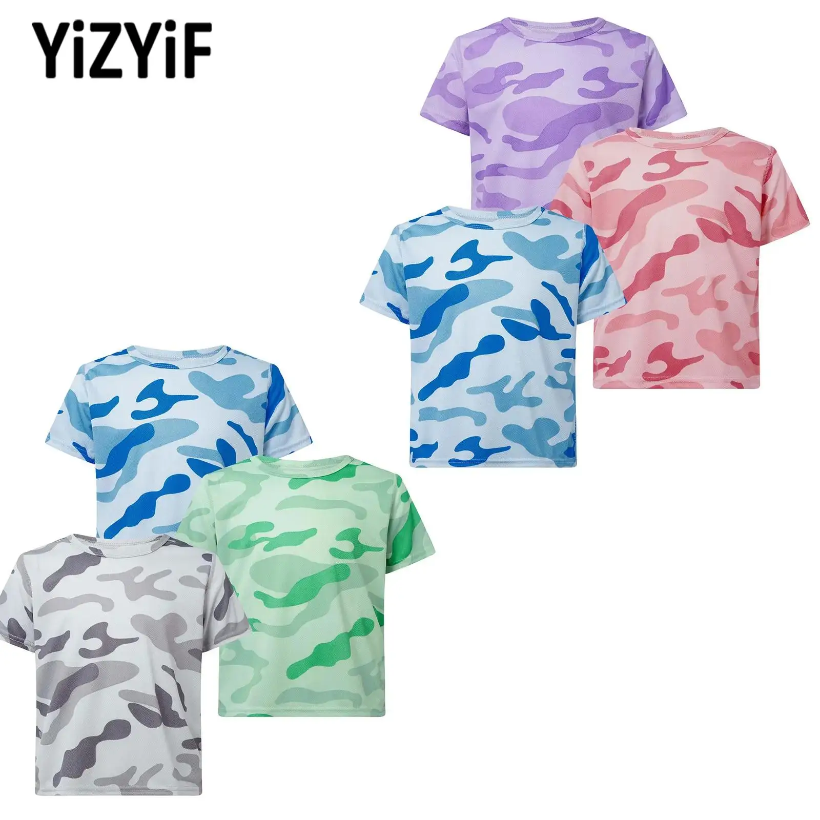 

Unisex Children Quick-drying Breathable Three Piece Sport Suit Kids Sports Tops Short Sleeve Camouflage Print T-shirt Sportswear