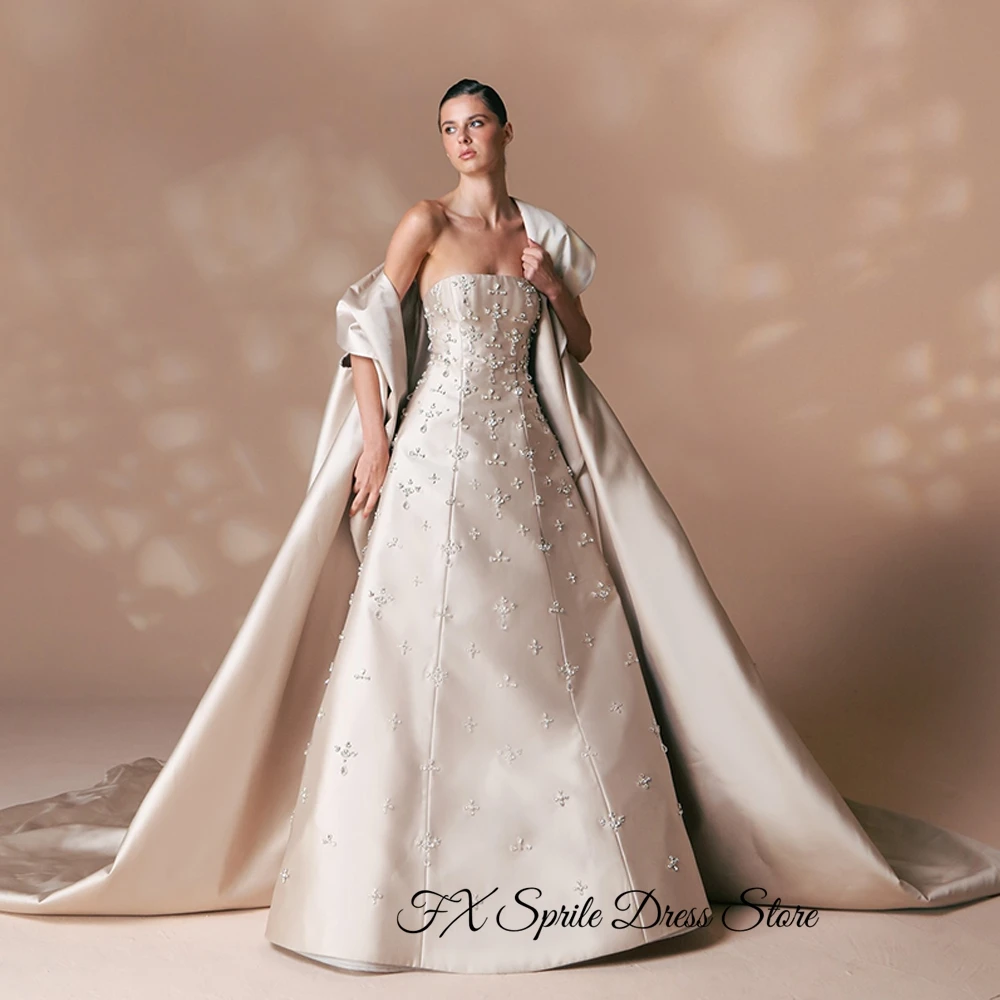 Exquisite Crystal Evening Dresses Modern A-Line Strapless Shawl Customized Homecoming Dresses Satin Special Occasion Gowns