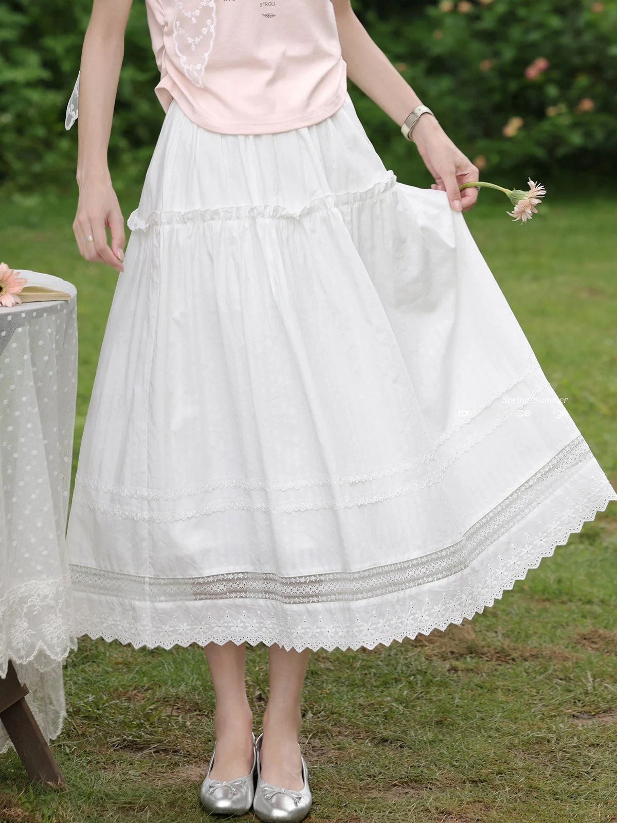 

Юбка миди А-силуэта с высокой талией Ele, бежевая, для женщин, летняя новинка, удобная, повседневная, для работы и отдыха