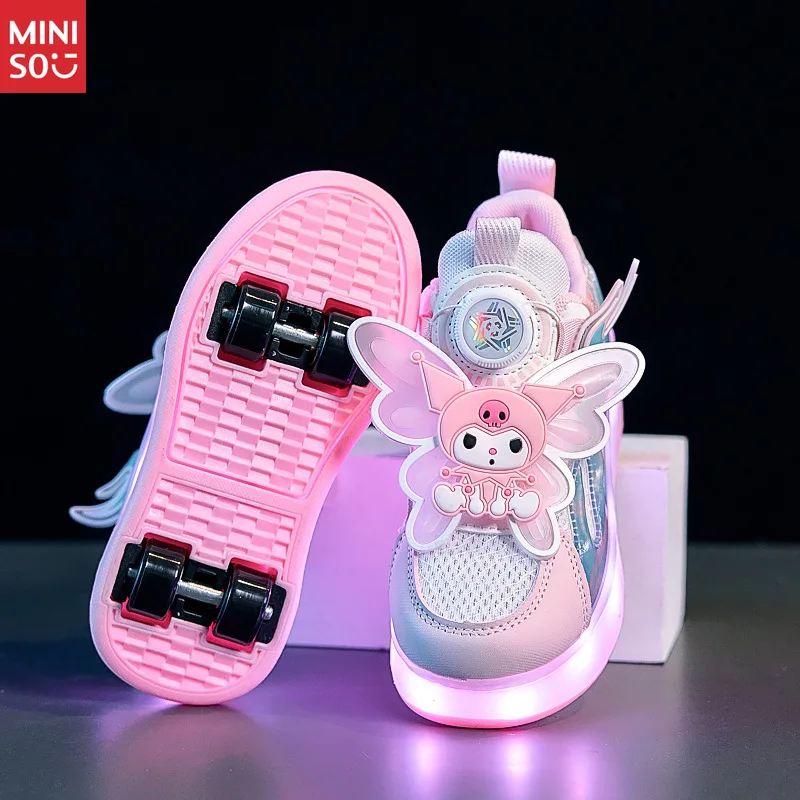 

Miniso 2023 Новые роликовые туфли Heelys для детей, кроссовки для скейтбординга с героями мультфильмов Ao Bing и Kuromi на толстой подошве, модные