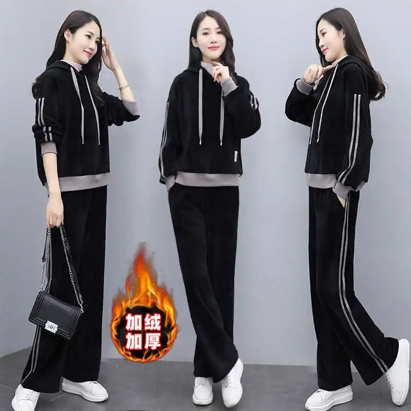 Newest 2 Piece Sets Womens Outfits Velvet Tracksuits Velour Hoodies Tops Tracksuit Women Clothing Pant Suits Sweatsuit