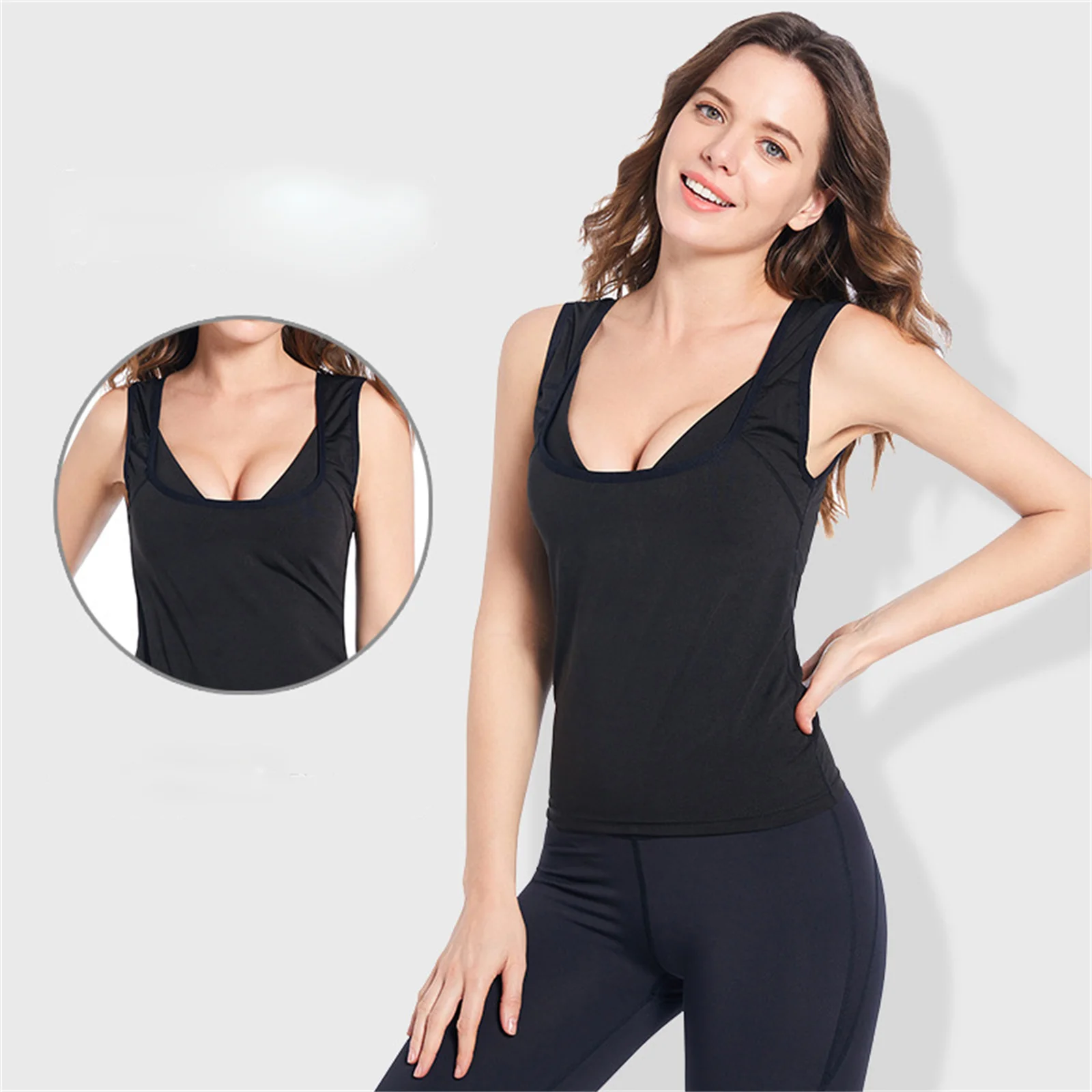 

Women's body shaping clothing, sports and fitness sweatshirt, silver coated belly tightening, Yoga vest