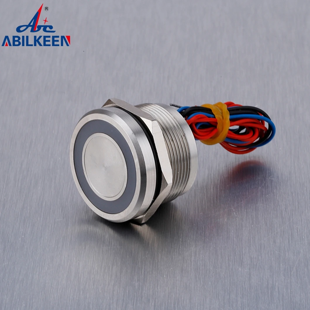 ABILKEEN 1NO 25MM Stainless Steel Piezo Electric Switch 1NO IP68 Momentary/Latching Touch Pressure-Sensitive Switch LED Ring