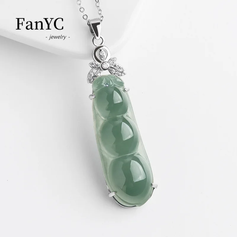 

Myanmar Jadeite Oil Green Four Seasons Bean Pendant Hand-carved Simple Exquisite Glutinous Ice Jade Necklace Men and Women Gift