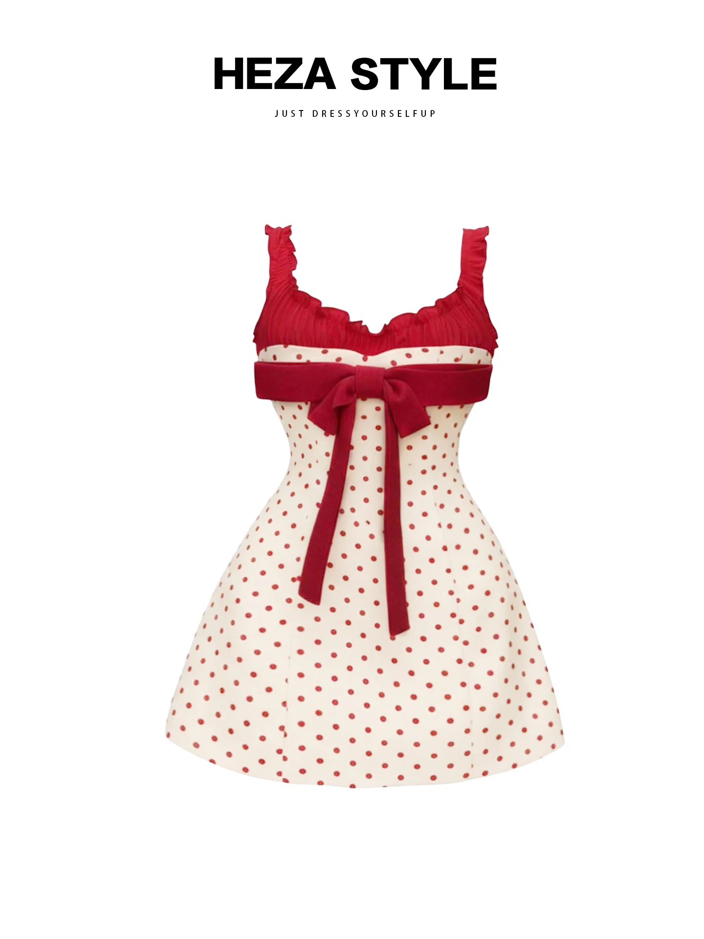 Ele Polka Dot Knot Strapl Dr Dames vroege herfst taille cinching zoete A-lijn rok plus maat Dr