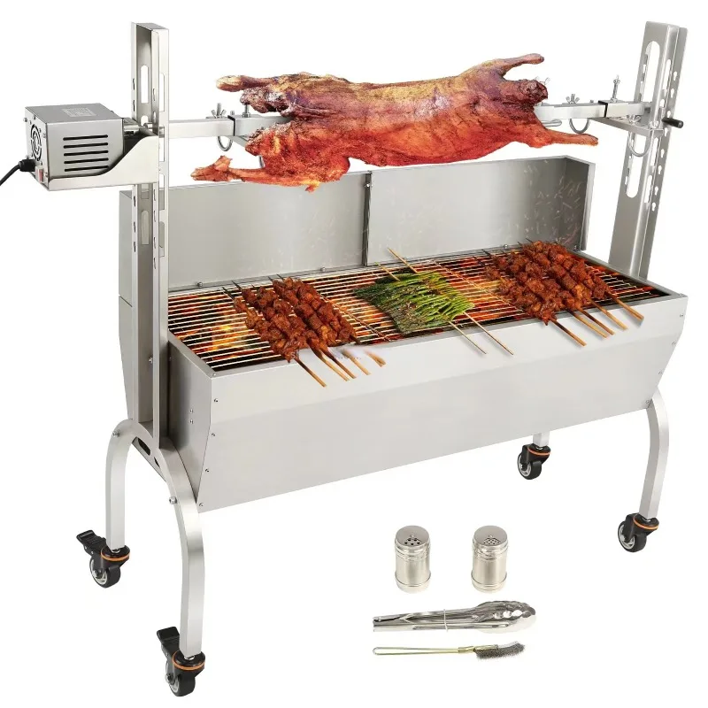 Heavy Duty Outdoor Roaster Spit Rotisserie BBQ Grill Pig Lamb Chicken Roaster 50W 132LBS Charcoal Barbecue Rotisserie