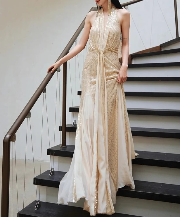 

Элегантное платье макси с блестками, женское платье с v-образным вырезом, без рукавов и открытой спиной, облегающее уличное платье, шикарная винтажная одежда для женщин
