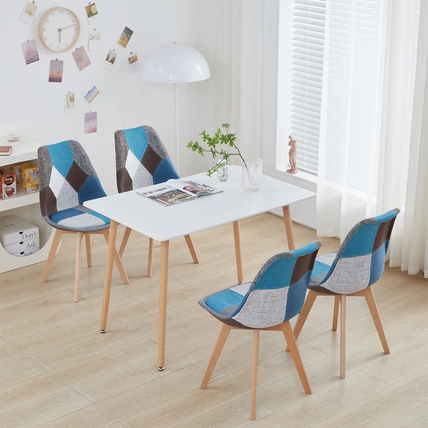EGOONM 2/4/6 Stück Nordische Esszimmerstühle, Bunte Patchwork-Stühle mit Holzbeinen und Gepolstertem Sitz, Lounge-Stuhl für Küche und Wohnzimmer – Detail 1