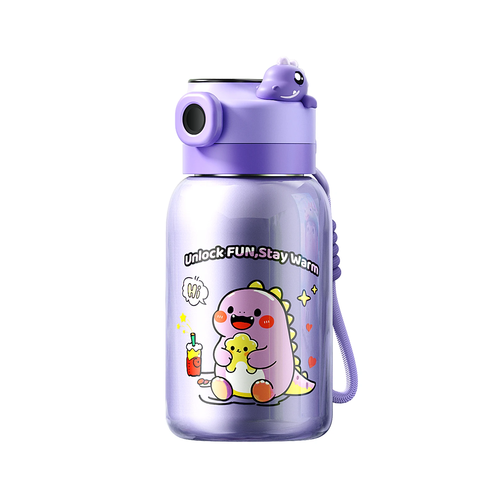 

Мультяшная портативная бутылка для воды с ремешком из нержавеющей стали, милая статуэтка с вакуумной изоляцией, соломенная бутылка с двойным пазом, кулак третьего поколения