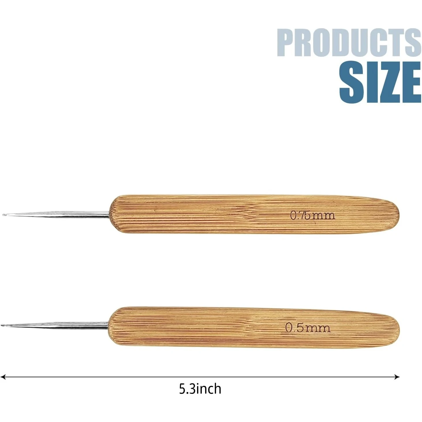 Bamboo Handle, 2pcs/Set 0.5mm+ 0.75mm Steel Crochet, Dreadlock Crochet Hook for Hair Braid Craft, for Dreads Tool