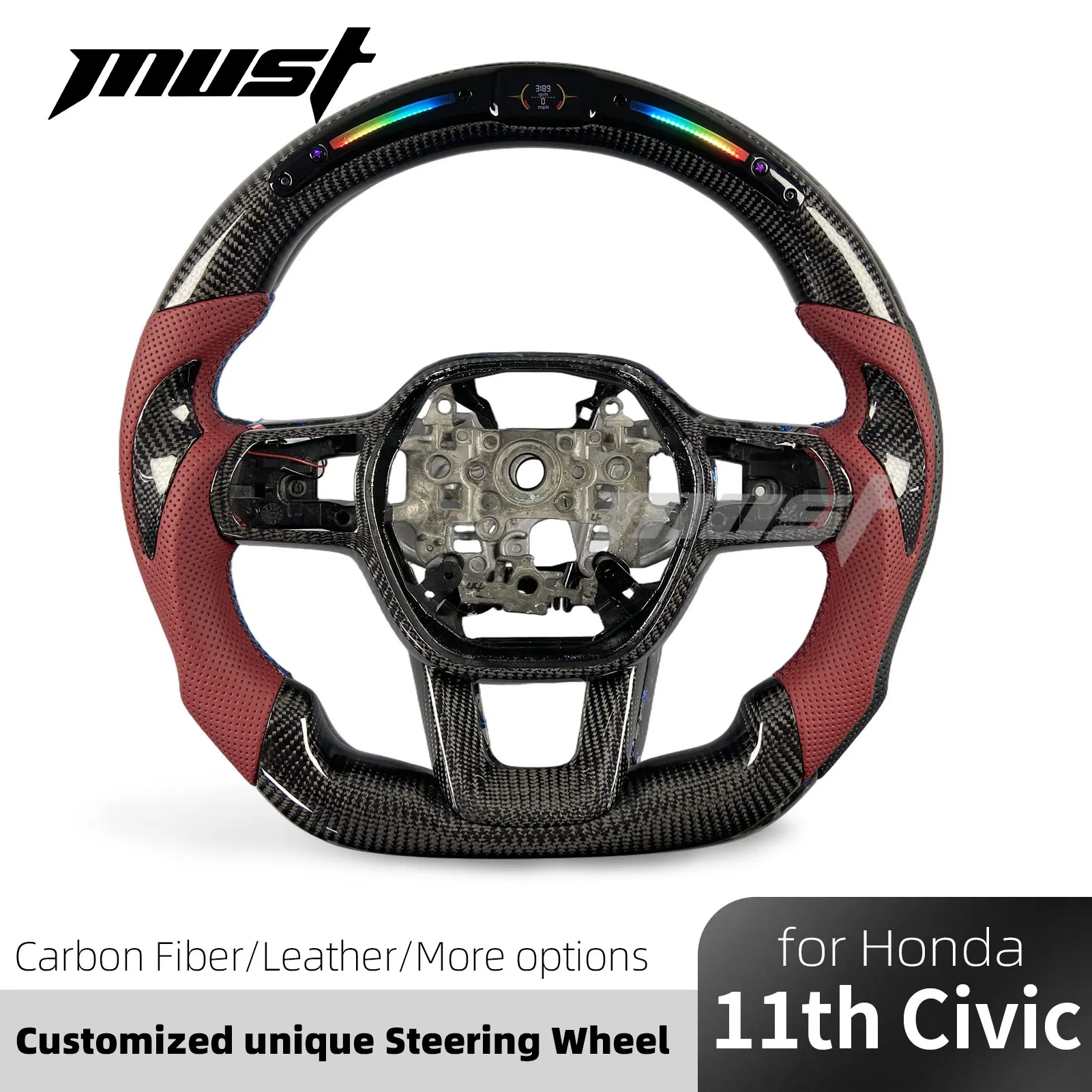 For Honda 11th Gen Civic Si Type-R Accord CR-V for Acura Integra 2022-2026 Customized Carbon Fiber LED Steering Wheel