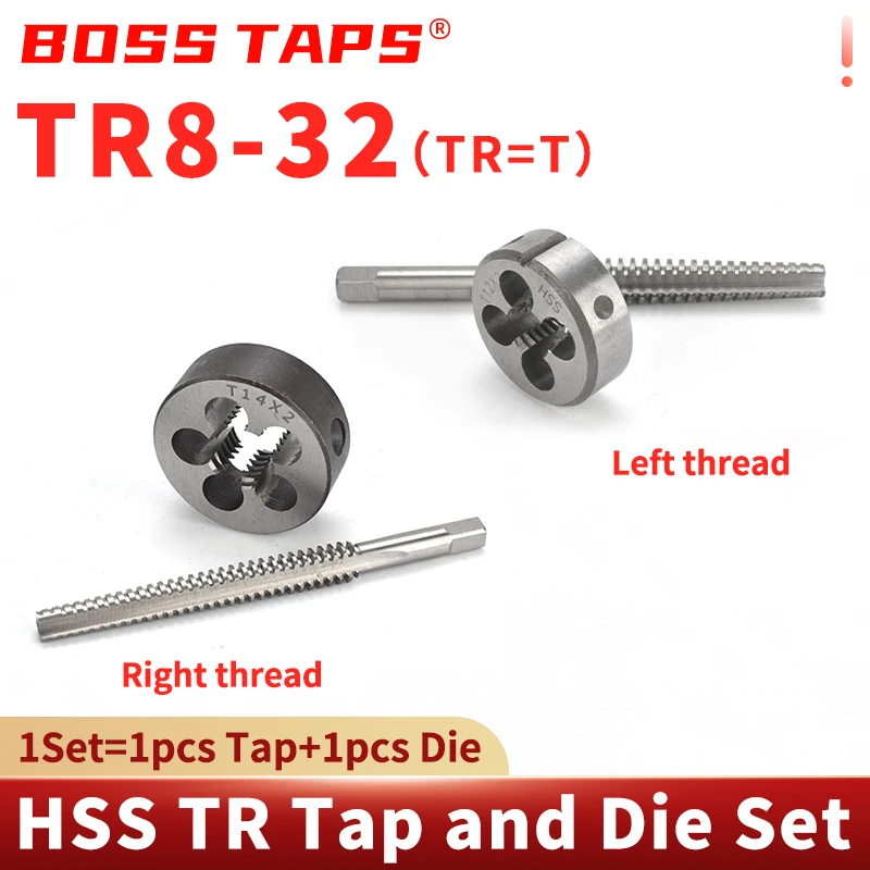 

Набор метчиков и плашек BOSS TAP 1SET для правой/левой резьбы TR8 10 12 14 16 18 20 X2/3/4, резьбонарезные инструменты для машинной нарезки резьбы