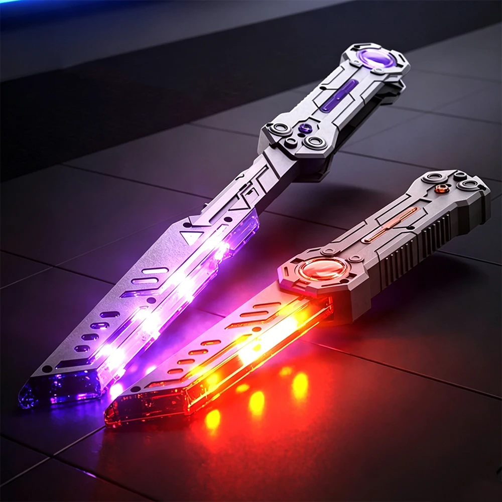 Kids Double-Edged Telescopic LED Lightsaber Toy Colorful Spray Light Up Laser Sword with Sound for Boys Girls Cosplay Party Gift