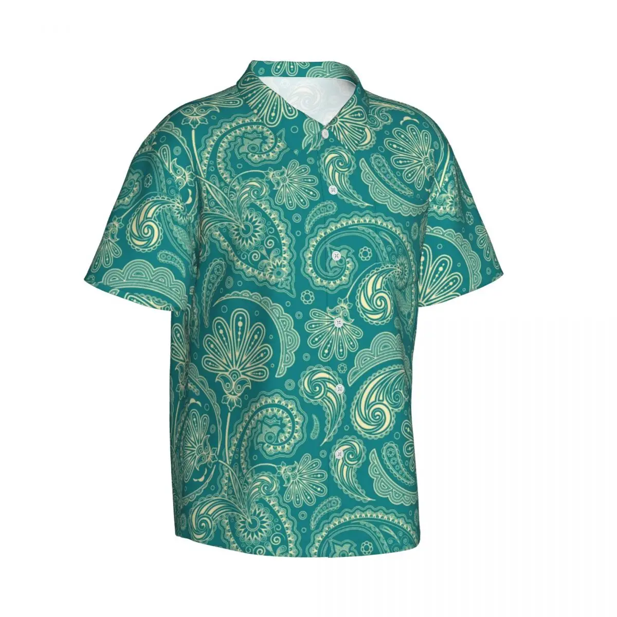 Chemise Hawaïenne Paisley pour Homme, Chemisier Décontracté, Imprimé Floral Rétro, Design de Style de Rue, Disponible en Bleu et Vert