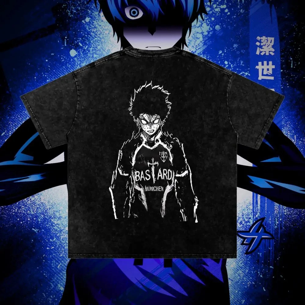 

Винтажная мужская футболка Blue Locks Bastard Muchen Isagi Yoichi, хлопковая футболка с рисунком аниме, летняя уличная мужская футболка, одежда