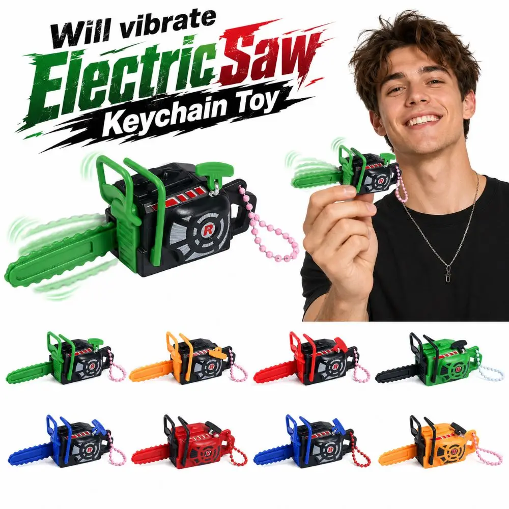 Plastic Electric Saw Keychain Toy Pull Rope Clockwork Power Saw Bag Pendant Realistic Handheld Logging Saw Toy