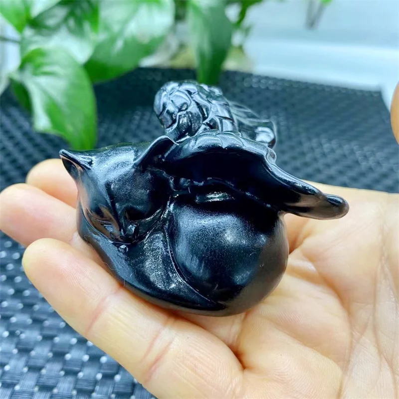 

Natural Black Obsidian Sleeping Angel Cat Carving Fashion Gemstone Collection Home Decoration Crafts Healing Birthday Gift 1PCS